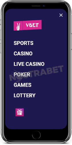 Main menu in Vbet iOS app